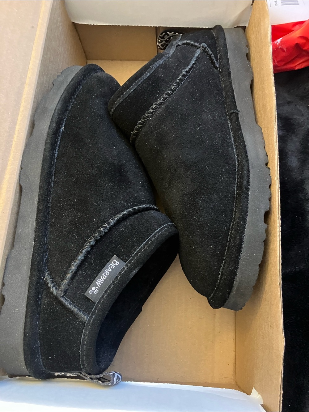 BearPaw Black Suede Slip-On Slippers